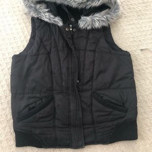 Calvin Klein black puffer vest with faux fur hood